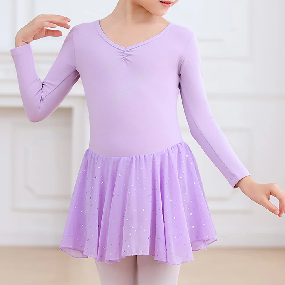 

Ballet Dance Dress Long Sleeve Back Bowknot Ballet Leotard Girls Dancewear Training Dress Sequin Skirted Leotard Party Costumes