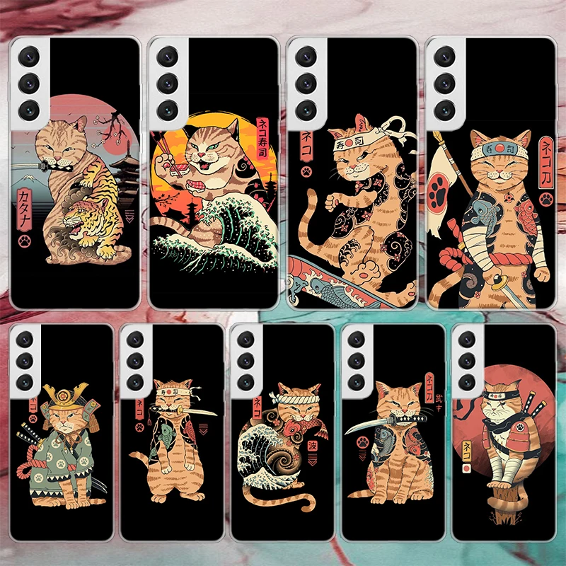 Ramen Sushi Samurai Tattoo Cat Soft Phone Case For Samsung Galaxy M12 M21 M30S M31 M32 Note 20 Ultra 10 Lite 9 8 J4 J6 Plus + M5