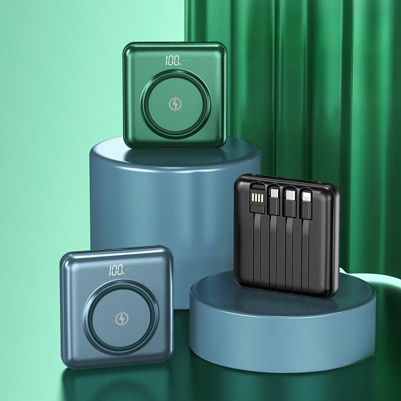 Multi-capacity battery Large Capacity Mini Digital - Display Portable Power Bank with Built - in Cable and Wireless Charging