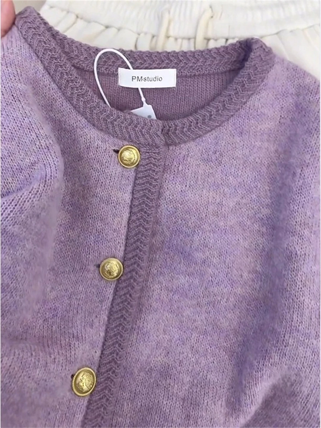 Ele Purple Lazy round Ne Knitted Open Cardigan Women's Top Soft Fraance Sle Super Beautiful Sweater Jaet for Autu...