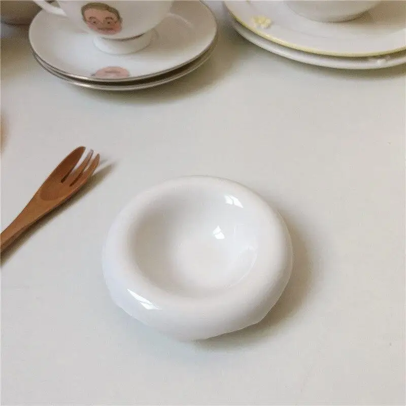 Dish Chubby Ceramic Sauce Bowl White Turn-up Seasoning Mini Honey Vinegar Gravy Dipping Jewelry Display