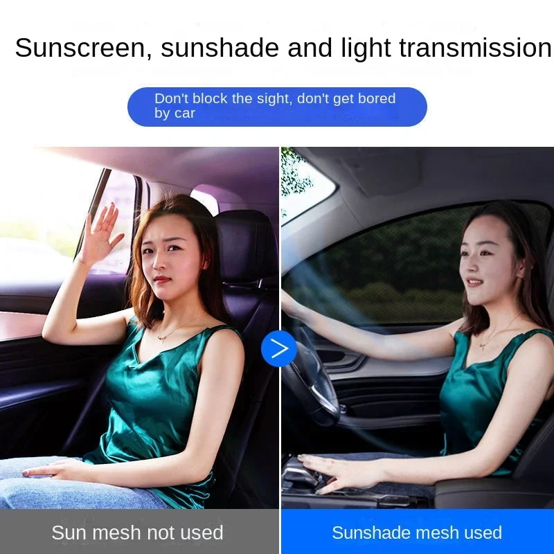 2pcs Car Rear Side Window Sunshade UV Protect Shield Mesh Prevent Mosquito Sunshine Privacy Protection Foldable Curtain