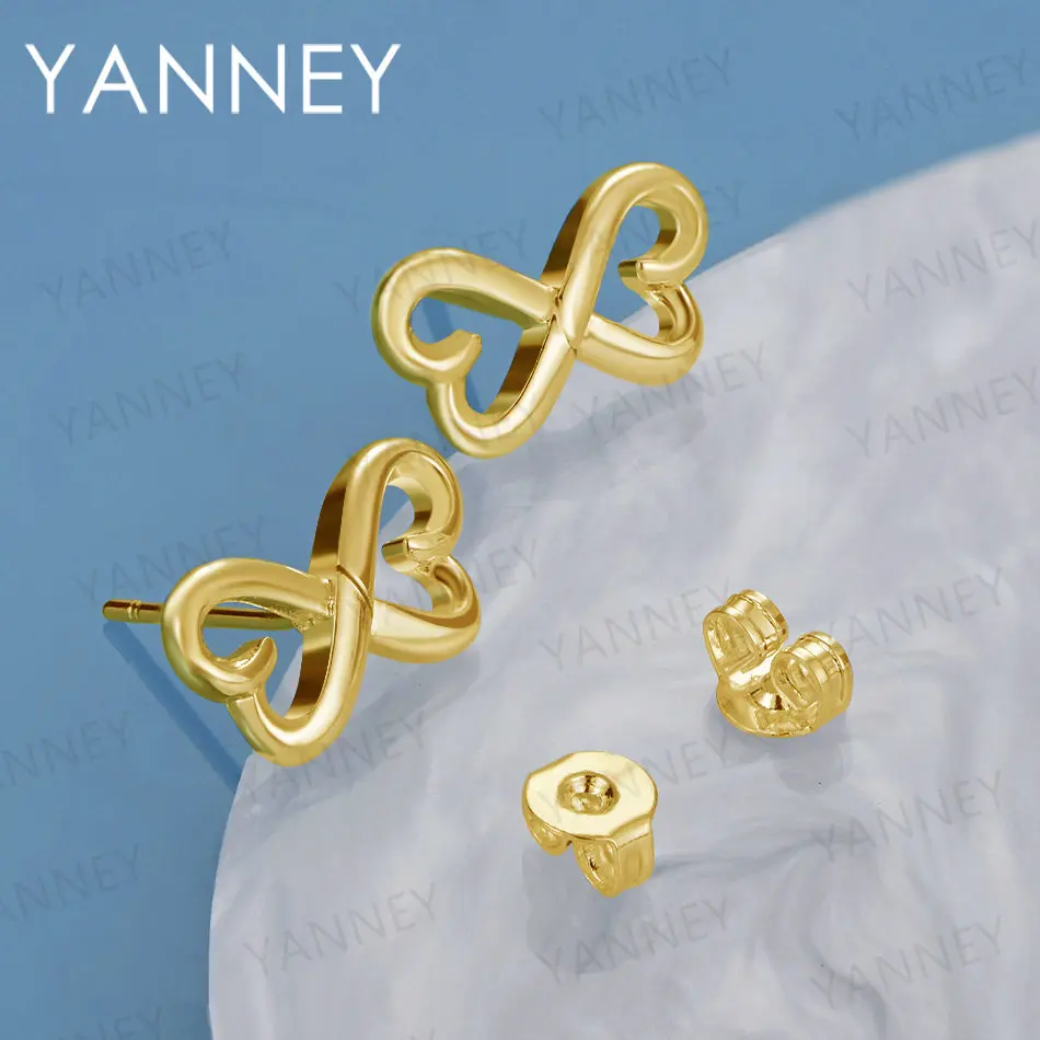 

New 925 Sterling Silver 18K Gold Elegant Double Heart Stud Earrings For Women Fashion Charm Engagement Gift Jewelry Wholesale