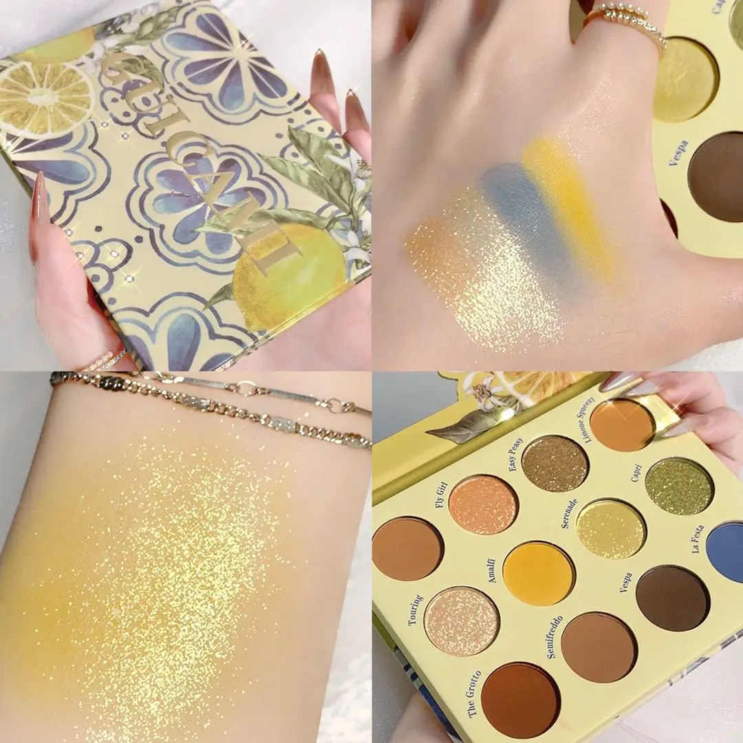 Lemon Eyeshadow Palette 12 Colors Matte Shimmer Glitter Sequins Eye Makeup Women Cosmetic Waterproof Long-lasting