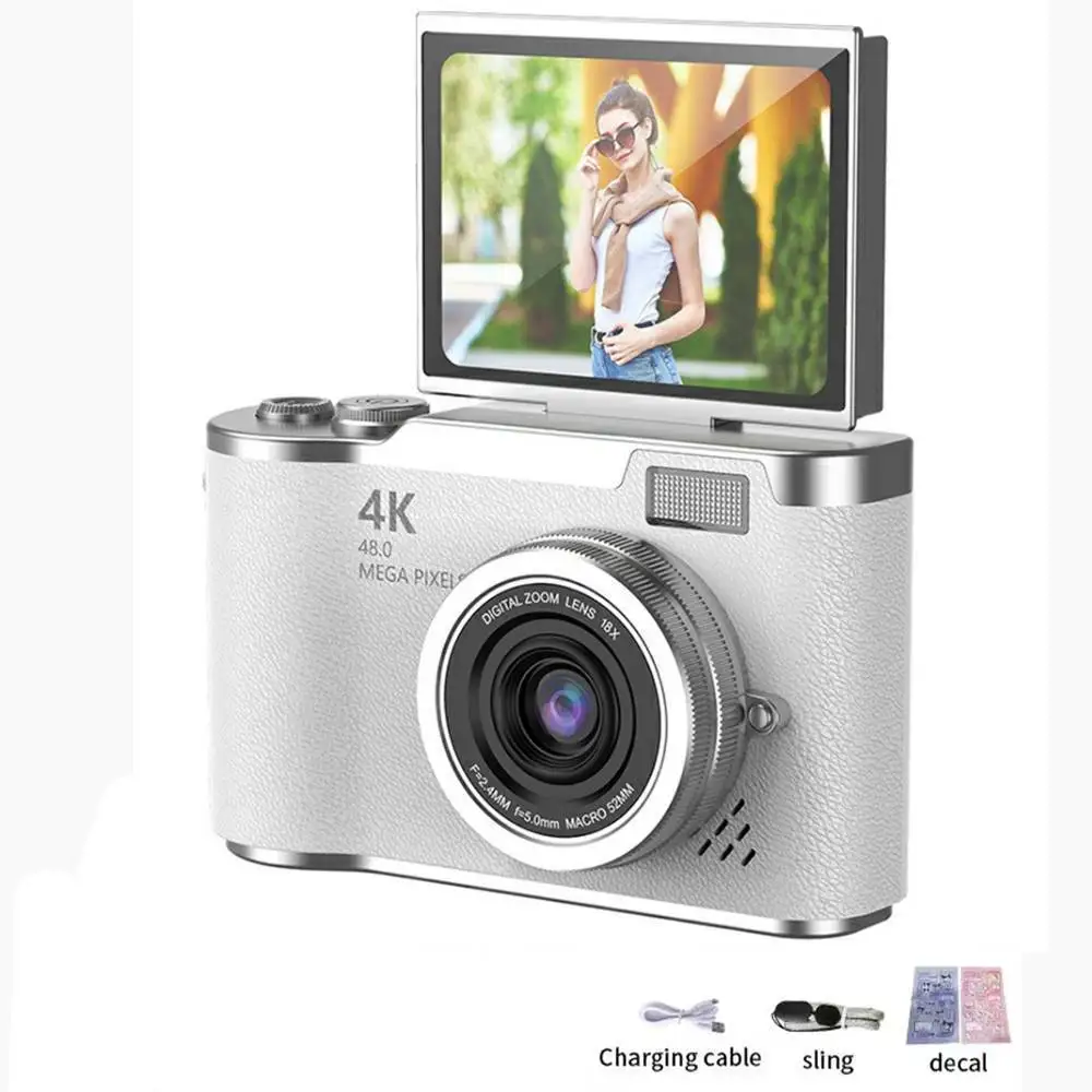 4K Digitale Camera Beautyfilters 48MP HD Studenten CCD Camera CMOS Anti-tril 180 °   Flip Screen Selfie Camera voor kinderen en volwassenen cadeau