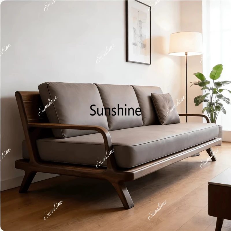 

New Chinese style, solid wood sofa, large and small units receive guests, simple light luxury fabric furniture