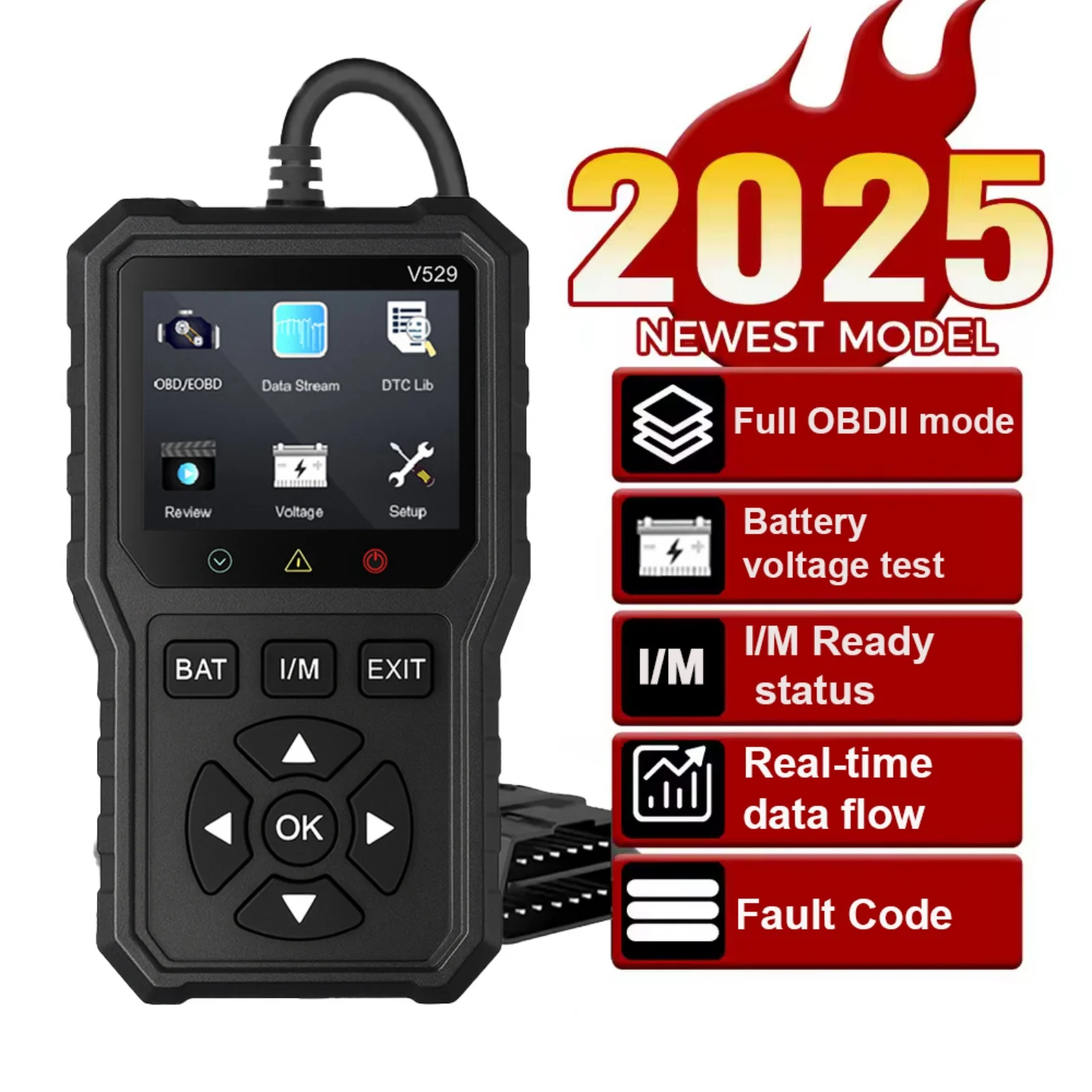 

2025 Новый автомобильный сканер OBD2 Диагностический инструмент Считыватель кодов Полная диагностика OBDII FOXSUR V529 Тест напряжения аккумулятора Дані в реальном времени