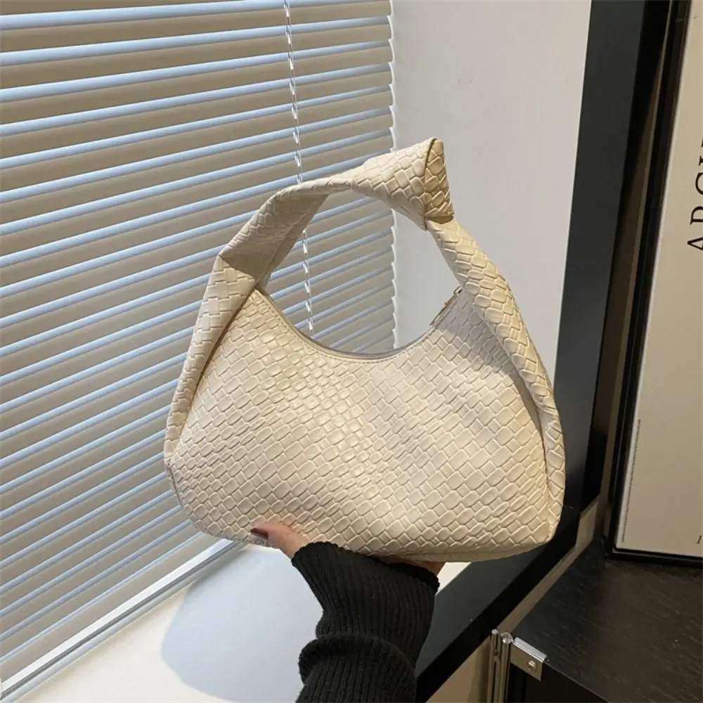 

Simple Pu Weave Bag Red Black Pu Leather Handbag Quilted Pattern Fashionable Crescent Bag Mobile Phone Bag