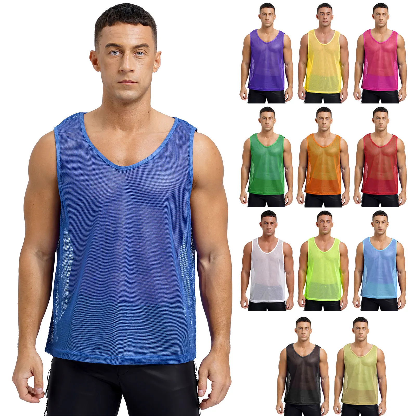 Mens Hollow Out Mesh Training Vest Round Neck Sleeveless Tank Top for Basketball Gym Fitness Running Vests Team Sportswear