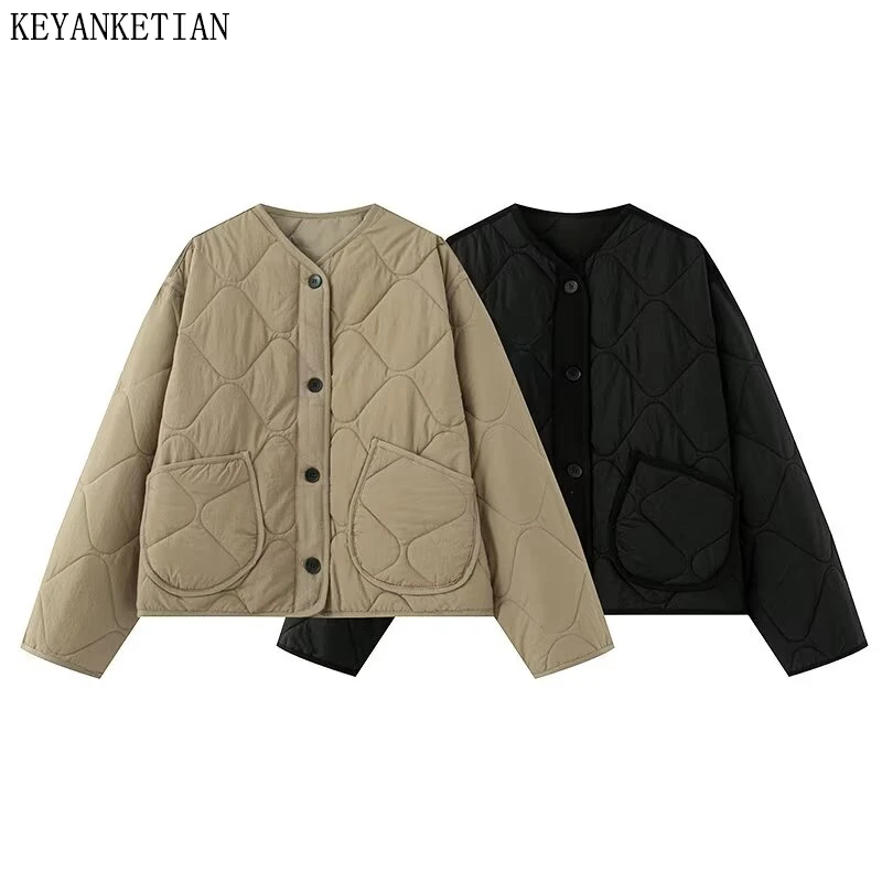 

KEYANKETIAN Winter new women's clothing with wrapped pockets and single breasted long sleeves sewn thin cotton jacket women coat