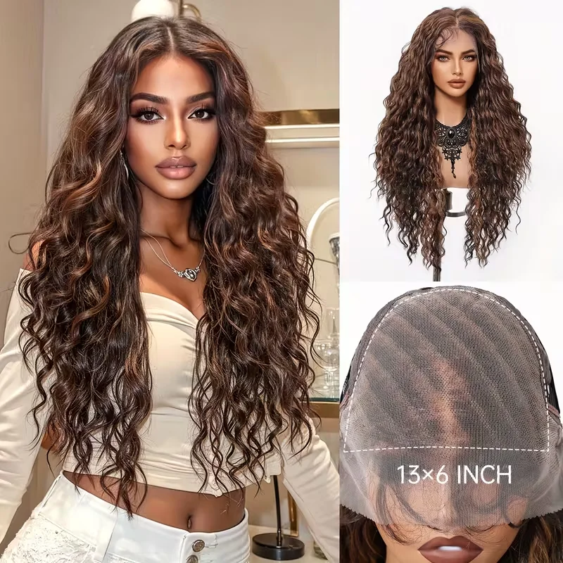 Highlight Curly Wave Wig Human Hair 13x4 Honey Blonde Wig Human Hair 4/27 Curly Highlighted Human Hair Wig Glueless Pre Plucked