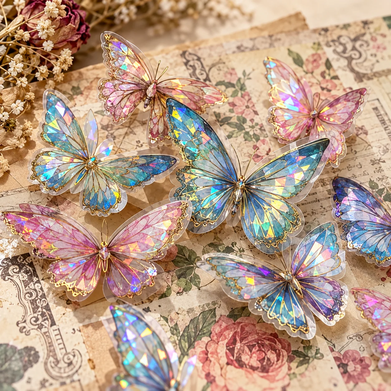 3D Iridescent Golden Butterfly Pop-Up Book DIY Craft Kit, Vintage Scrapbook Materials for Handmade Gifts, Anniversary and Best F