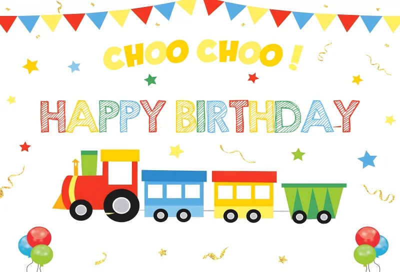 Vinyl Train Cars Vehicle Theme Photography Backdrop Hot Air Balloon Boys Birthday Backdrop Photo Studio Party Decorations Banner