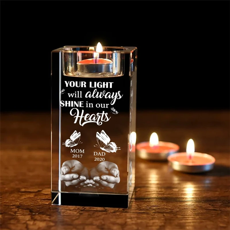 Personalized Photo Crystal Candle Holder Custom Memorial Gifts 2d Romantic Candleholder for Dinner Wedding Decoration Holder