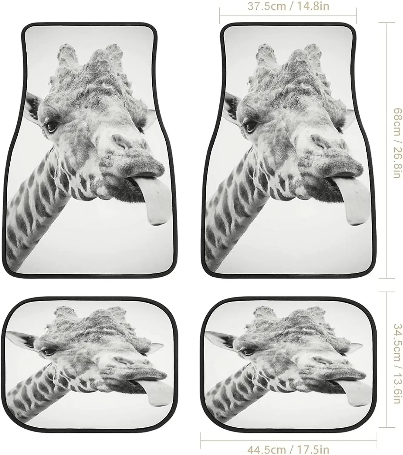 Baby Animal Car Mats with Giraffe Sticking Out Tongue Front&Rear 4-Piece Full Set Carpet Car SUV Truck Floor Mats with Non Slip