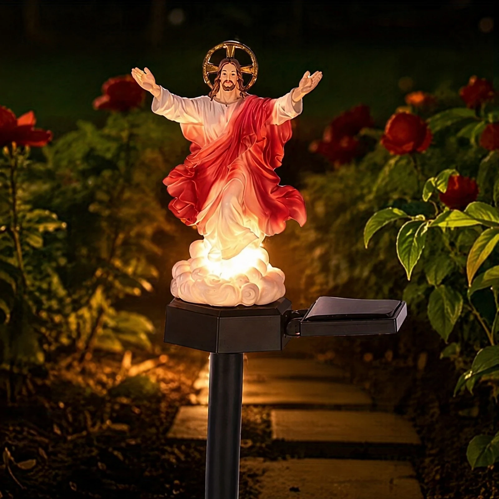 Solar-Powered Lighted Jesus Figurine with Glowing Night Lamp & Versatile Blessed Sculpture for Garden Patio Lawn Decoration view 4