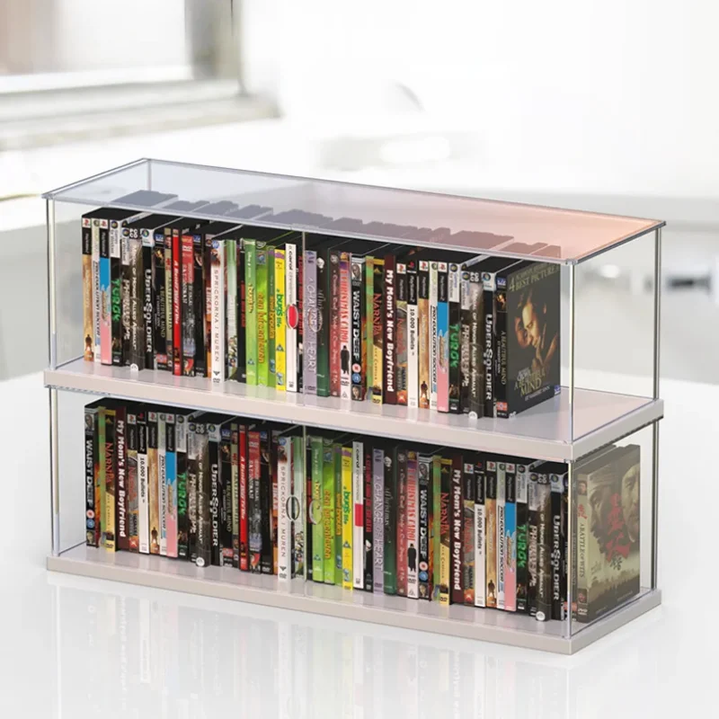 Stackable Acrylic Video Game DVD Storage Organizer Dust Protect CD Movie Disc Holder Bin with Door Home Media Console Stand