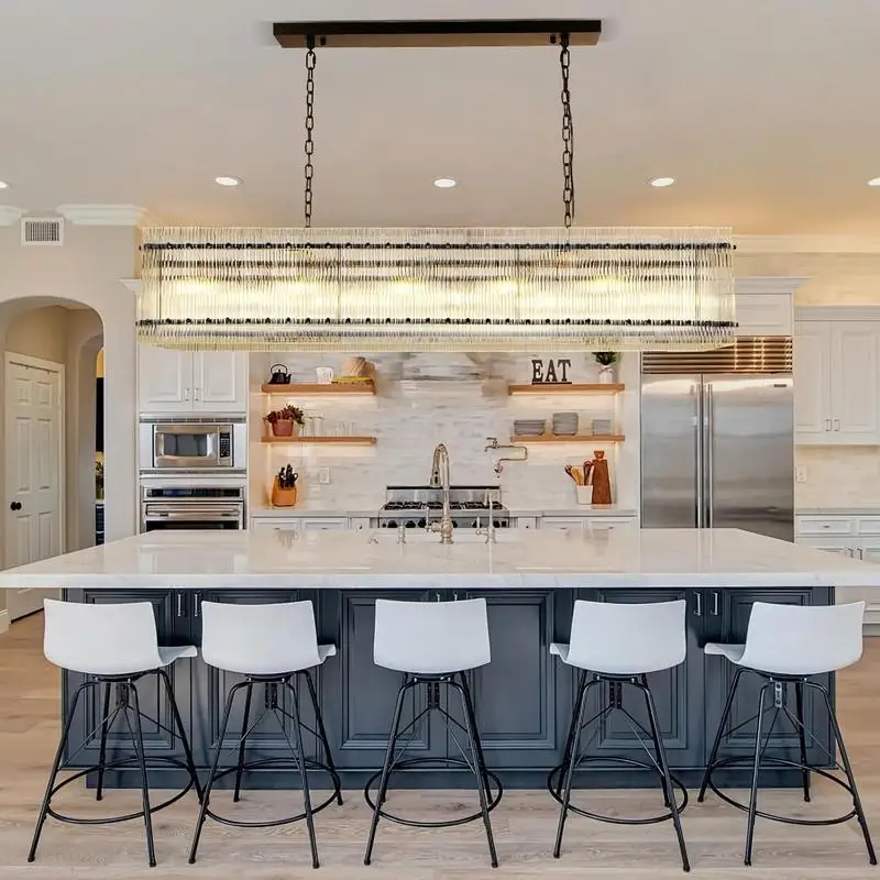 

Modern Rectangular Crystal Chandelier, 10-Light Black Pendant Light Fixture for Dining Room, Living Room, Kitchen Island,