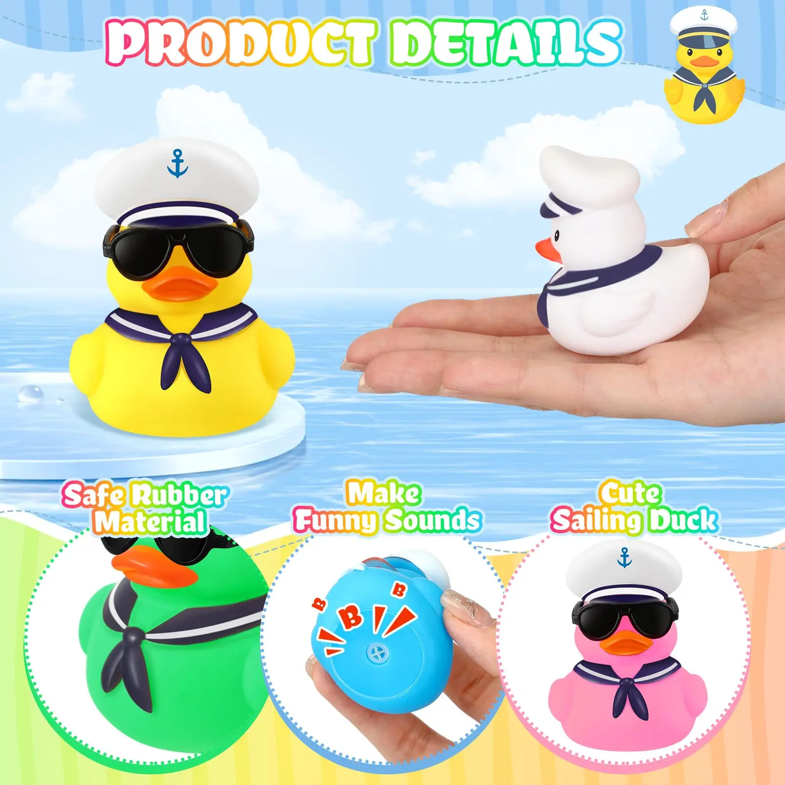 48PCS Cruise Duck Bulk with Sunglasses Sets,Mini Sailing Rubber Ducks Summer Cruise Ship Toy Squeaky Duck Bath Part