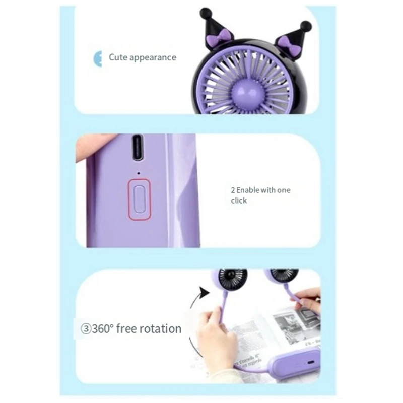 Cute Electric Fan Hand-Free Wearable Personal Fan 300-500Mah Battery Operated For Hot Flashes Home