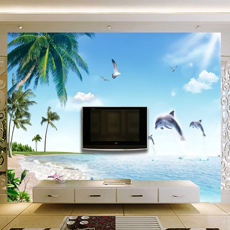 Customized Modern Jumping Dolphins 3D Mural Seaside Nature Wallpaper Living room sofa TV background wall bedroom restaurant 8d