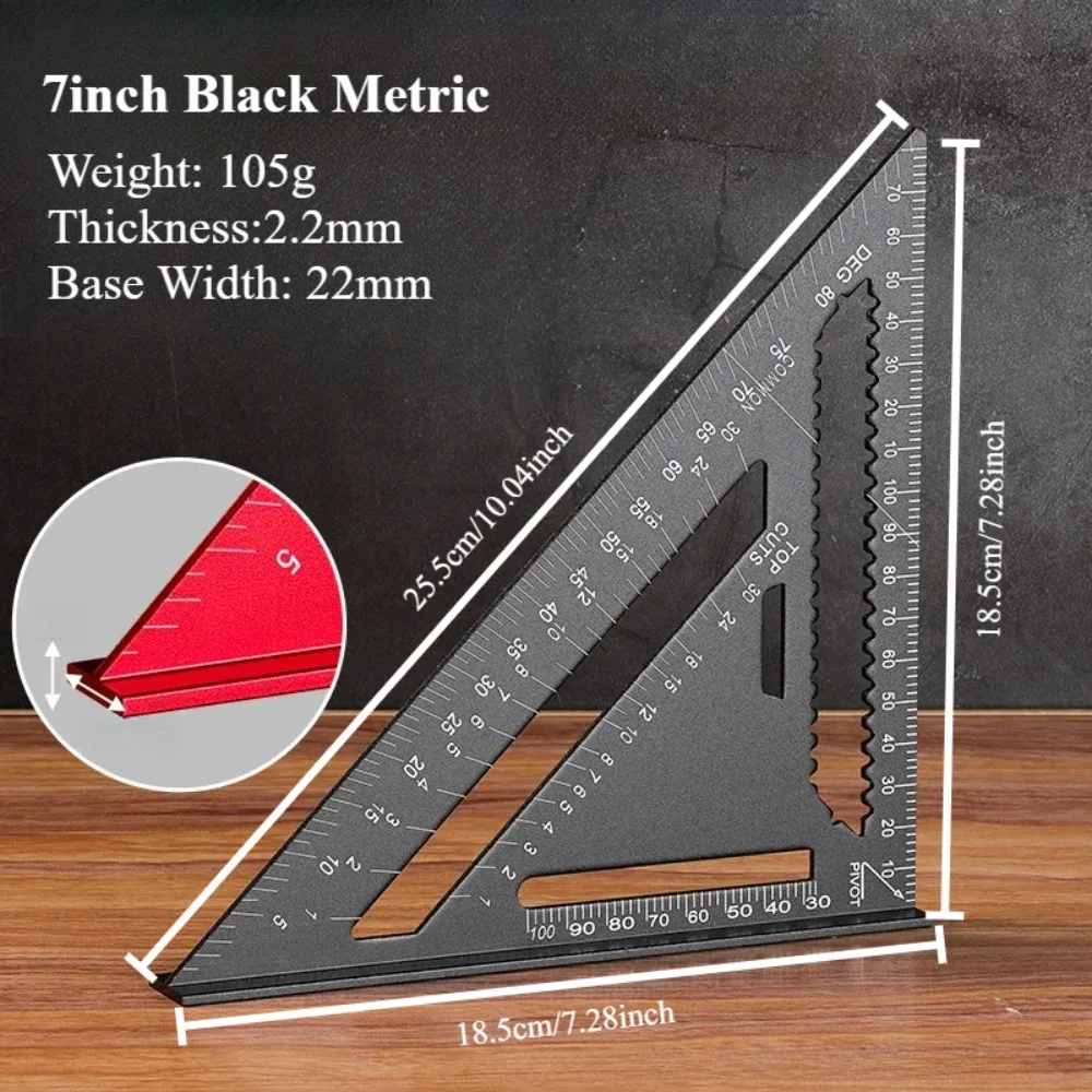 7''/12'' Metrisches Holzbearbeitungs-Hochpräzisions-Dreiecklineal, Aluminiumlegierungslineal mit Ergonomischem Griff für DIY & Messungen – Detail 11