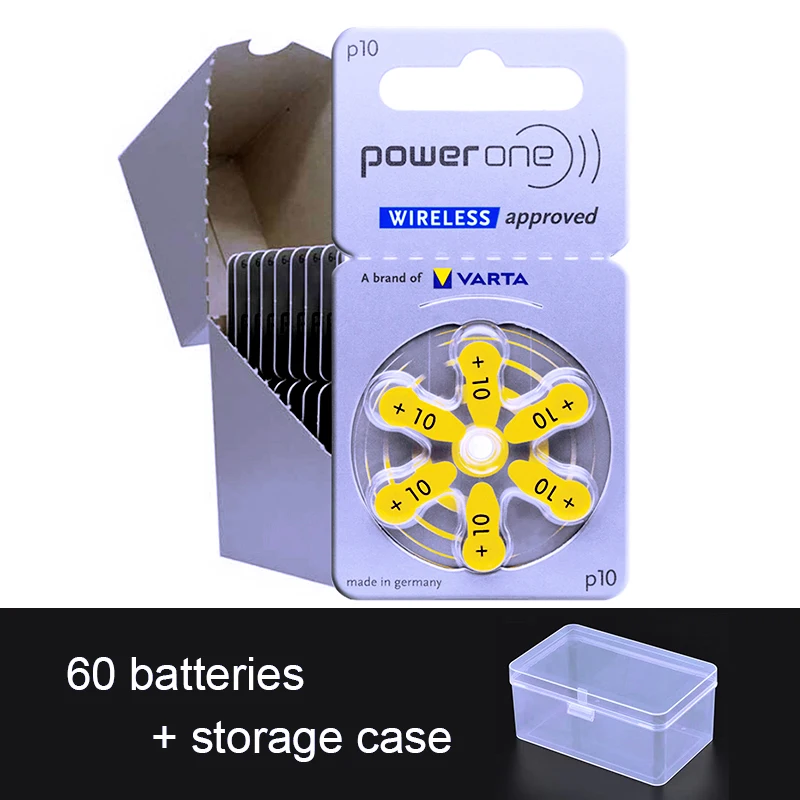 60x baterías para audífonos Powerone 10 a10 10a P10 PR70 Alemania 1,45 V batería de botón de pila de aire de Zinc para audífonos CIC en el oído