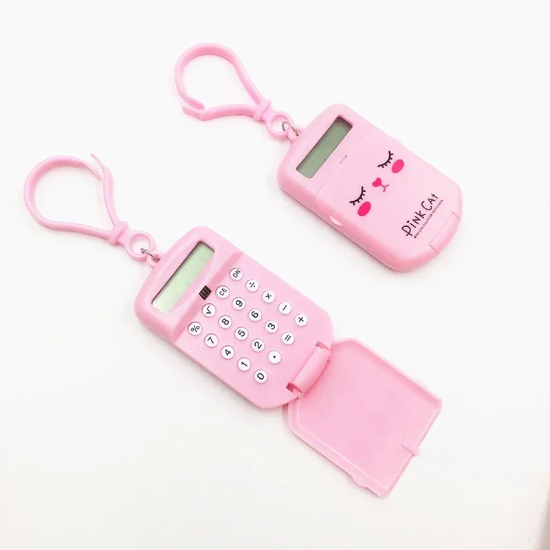 Portable Digit Calculator Cute Mini Calculator Pocket Size 8 Digit Display Cartoon Creative Keychain Calculator Office Supplies