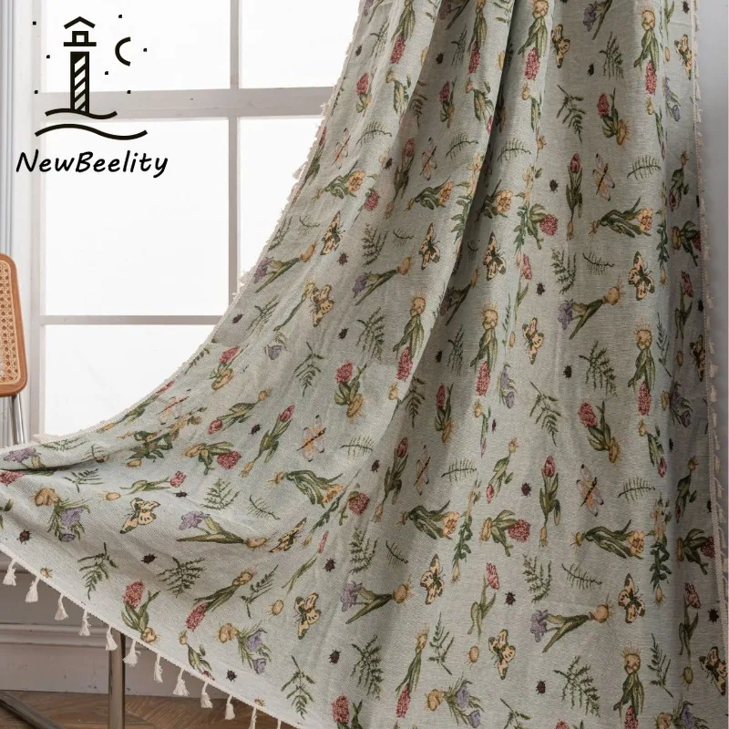 

Half-blocking green flowers jacquard tassels Curtains for Living dining room bedroom Custom Size Decoration luxury Drapes 창문커텐