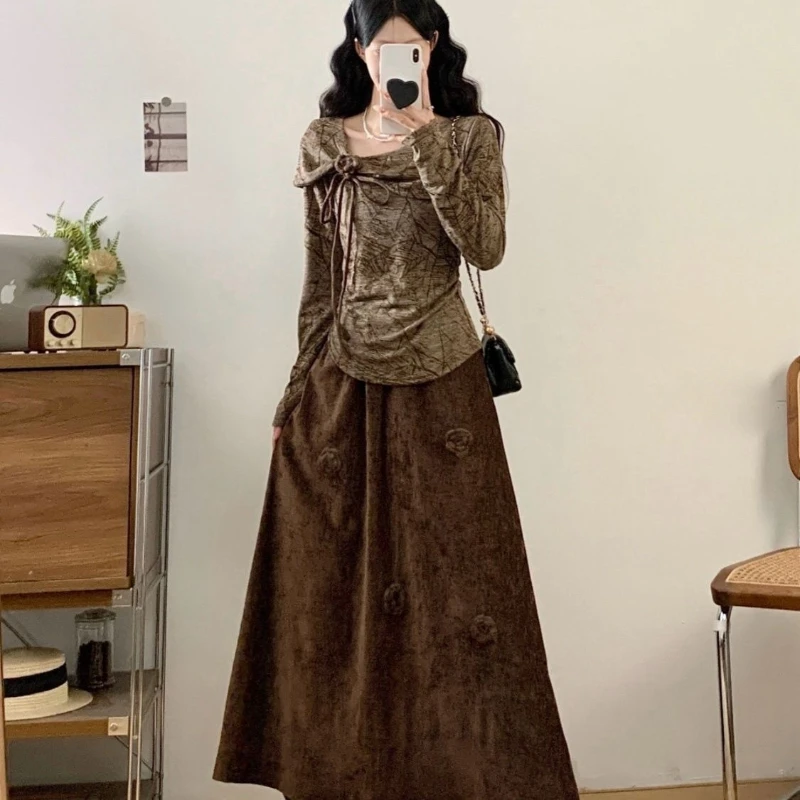 

Женский новый комплект из двух предметов с цветными блоками, вязаный топ на пуговицах с рюшами + драпированные широкие брюки с высокой талией, дизайнерский комплект Sense