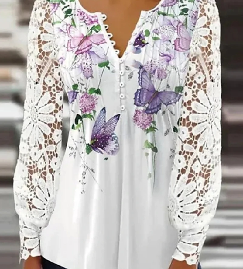 Camicia da donna elegante Camicetta con temperamento moda casual Camicia stampata Top da strada da donna