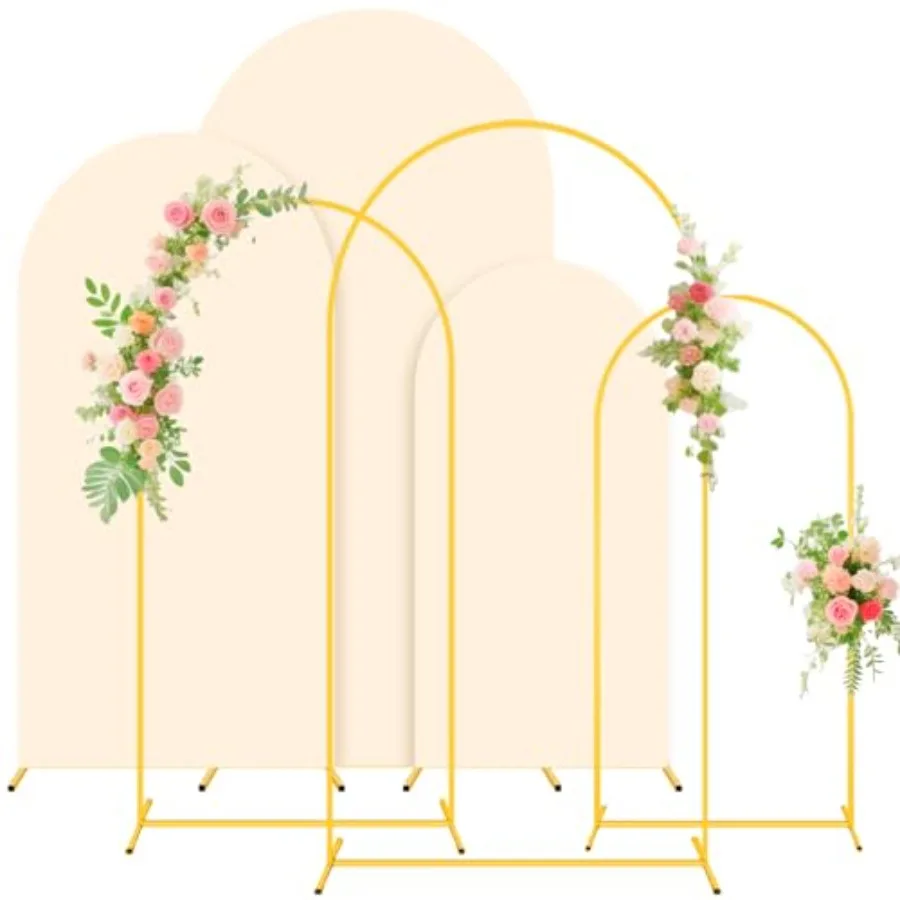 

Wedding Arch Backdrop Stand and Beige Arch Cover Set of 3 7.2FT, 6.6FT, 6FT Metal Arch Stand Balloon Arched Frame Backdrop with