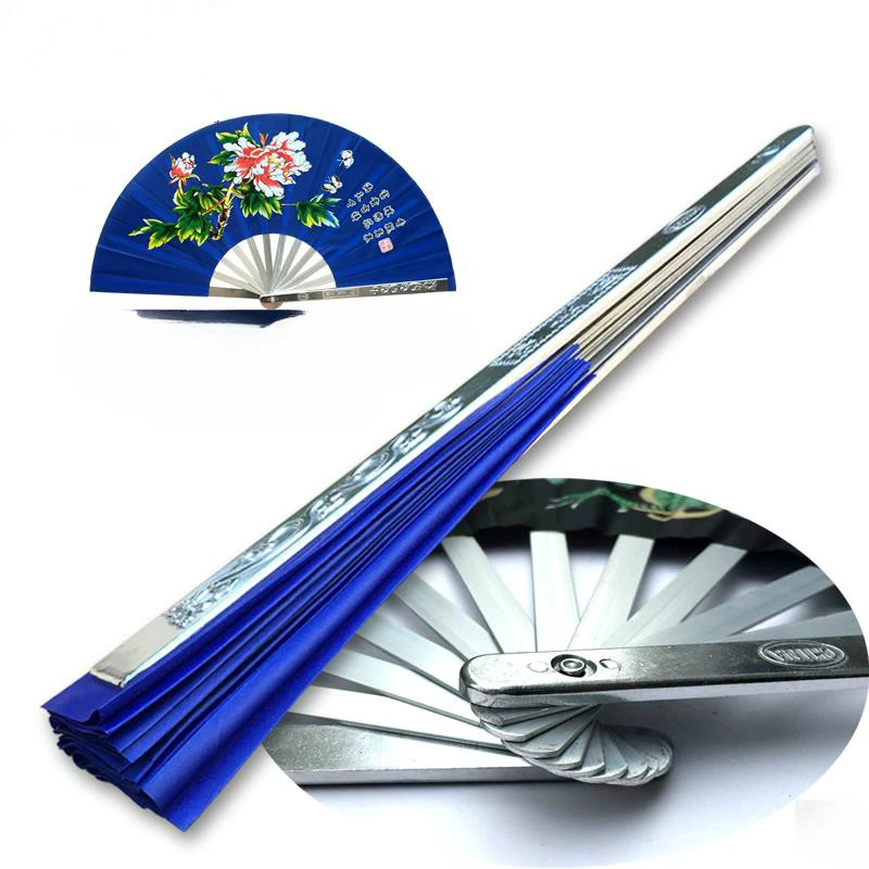 Fan Boys Domineering Iron Pure Metal Hollow Folding Chinese Style Ancient Alloy Fan Taiji Stainless Steel Martial Arts