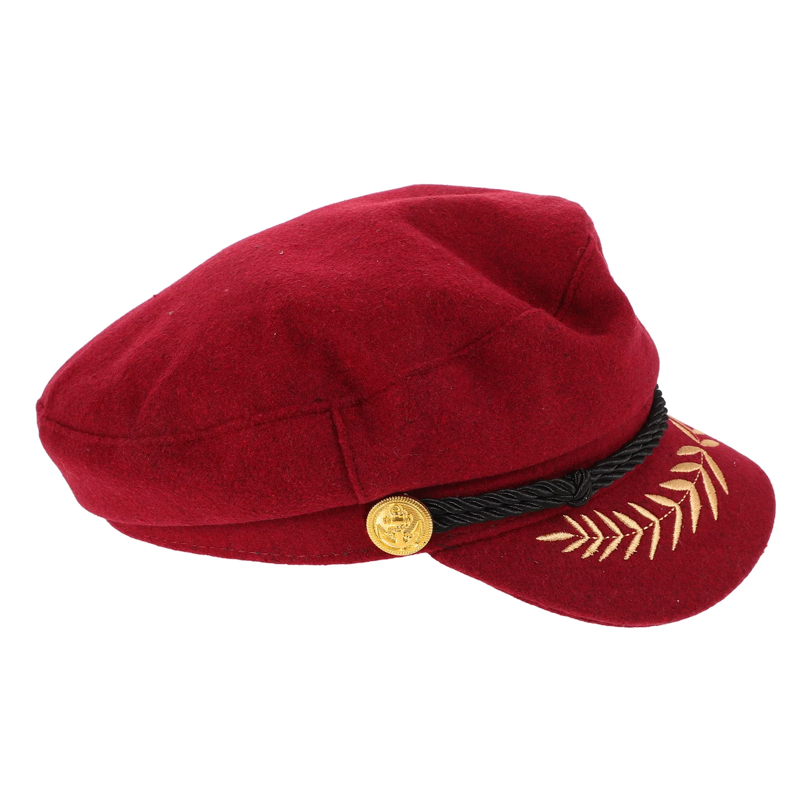 

Navy Hat Retro Pilot Crown Wheat Embroidery Woolen Captain Costume Protection Travel Party Boating Yacht Accessory