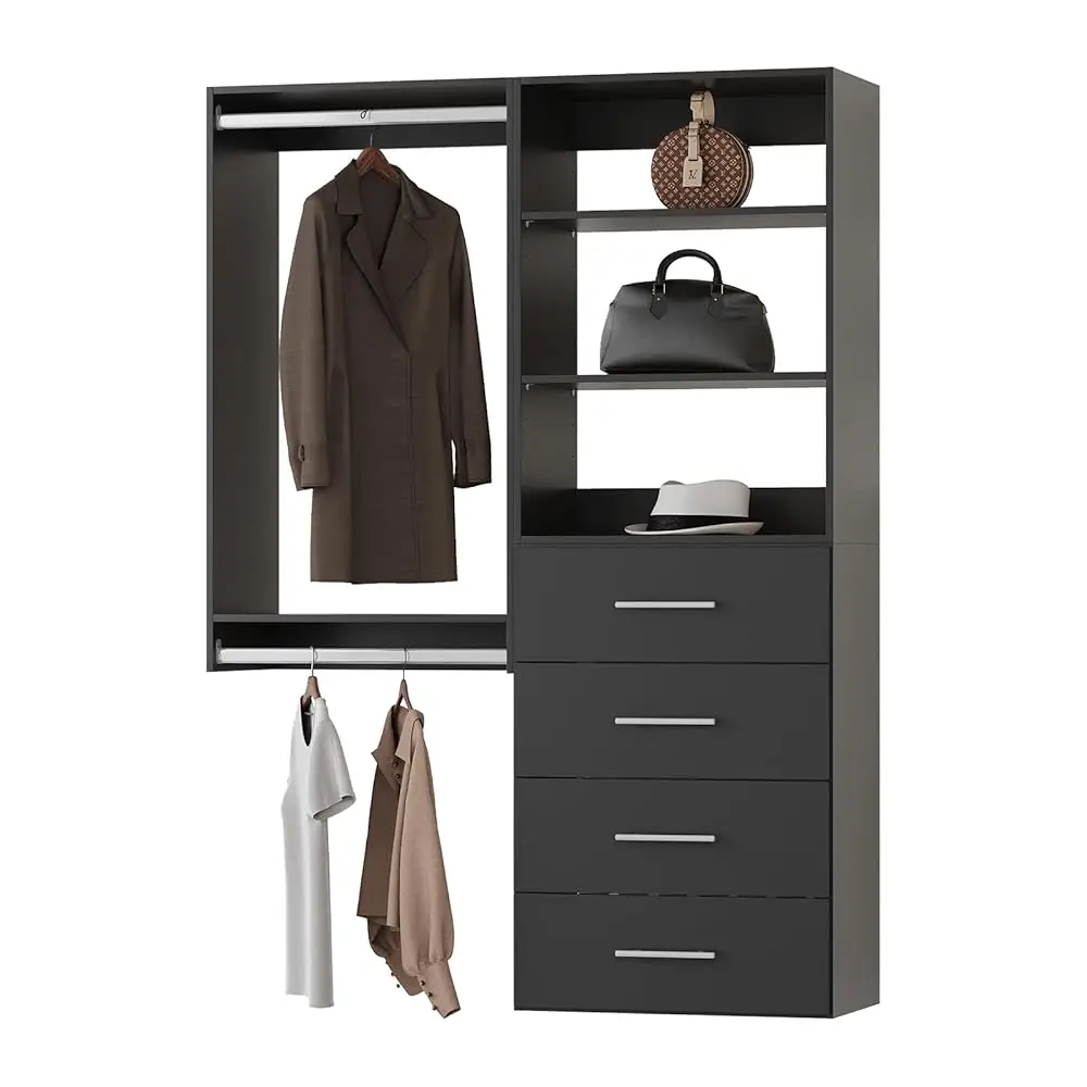 

Modular Closet System, 58"" Wide Closet Organizer System With Tower And Drawers, Wood Tower Closet Storage For Walk In Closets,