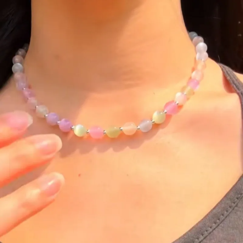 Edelstein-Perlenkette für Frauen, Farbwechselnde Halskette im Sonnenlicht, Naturstein Surfer Strand Regenbogen Choker Schmuck Geschenk