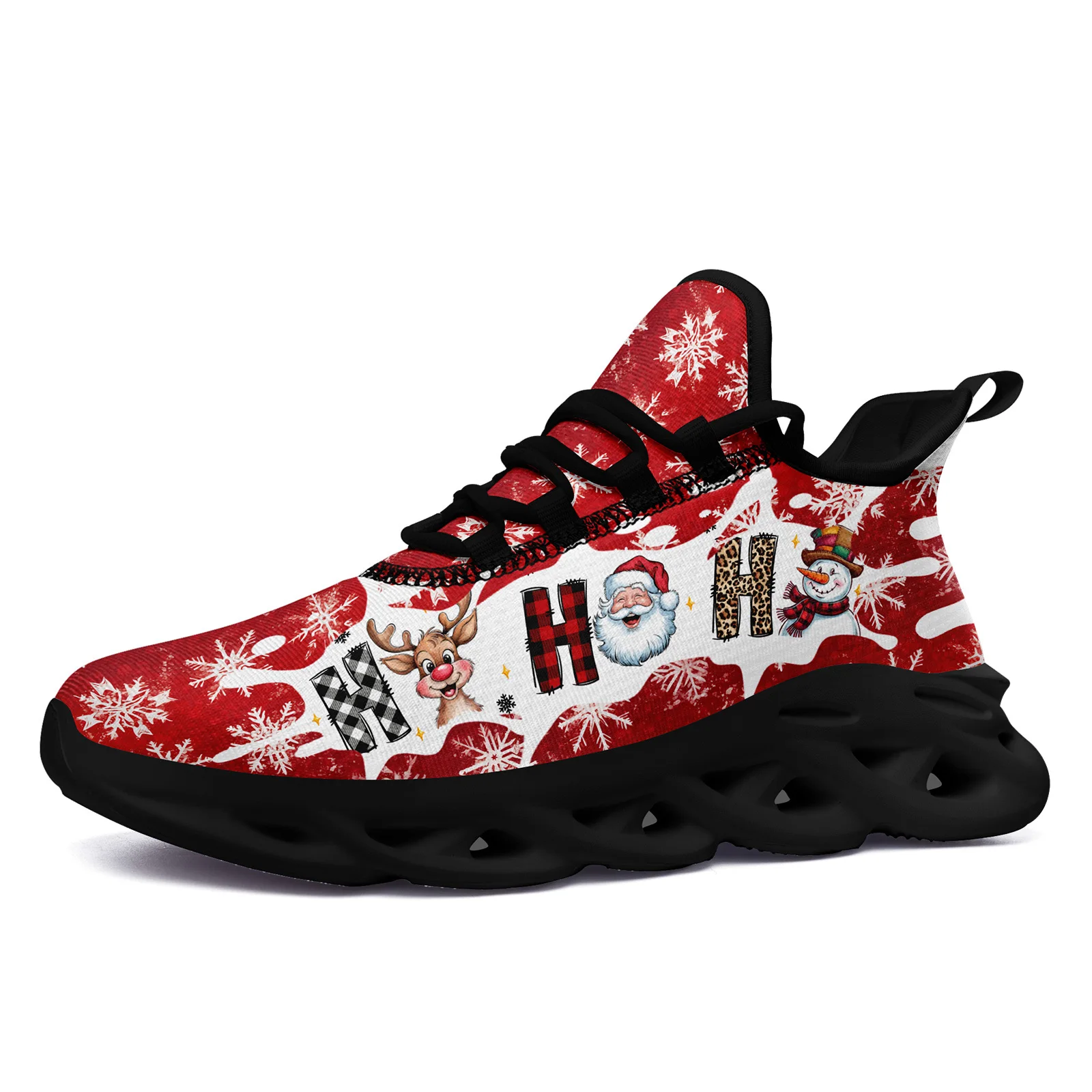 Customization Men'S Christmas-Themed Sneakers Featuring A Fun HO HO HO Print, Available In Plus Sizes. These Chunky Casual Shoes
