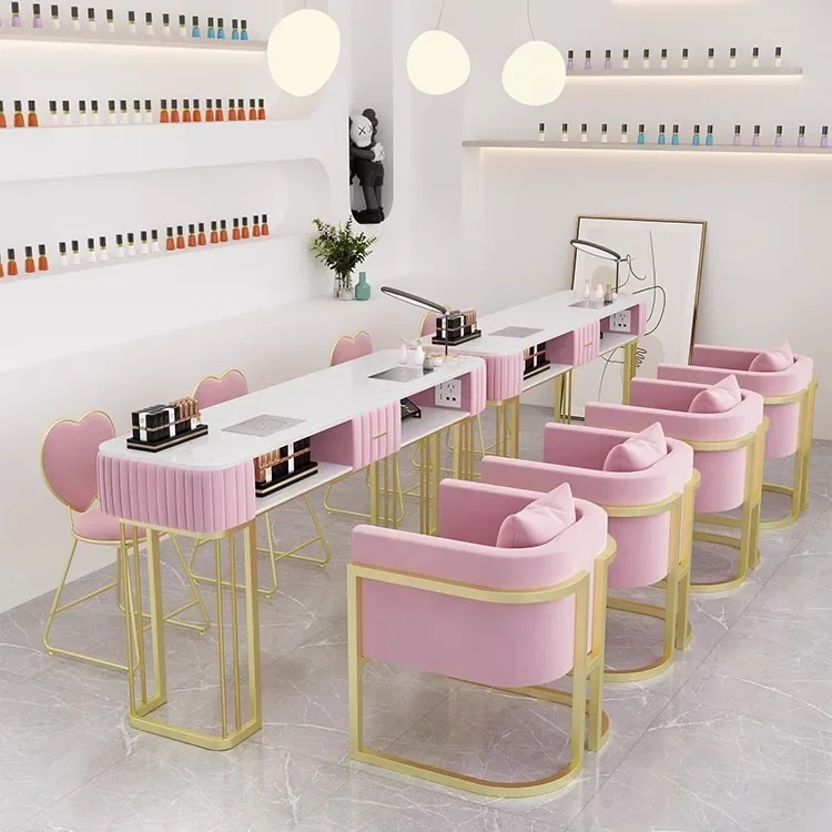 Light luxury simple manicure table and chair set single and double three-person multi-functional manicure marble