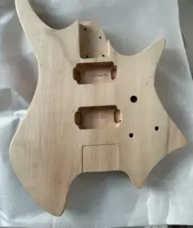 Headless Electric Guitar Body Unfinished Basswood Flame Maple Veneer with Plastic Guitar Back Plate, 6 Strings