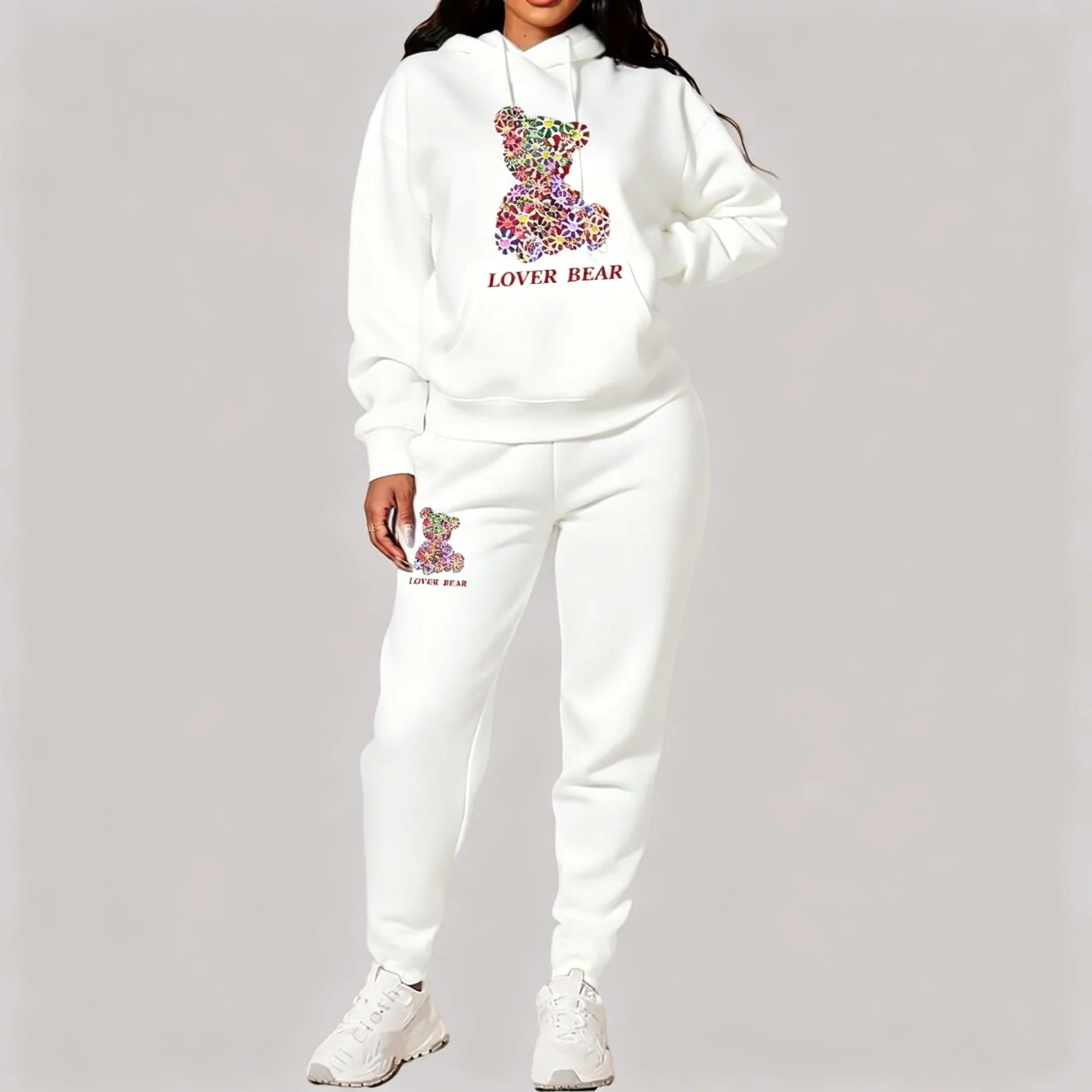 2026 New Women's Sets Hoodies Pants Outfits Suit Sportswear Sweatsuit Bear Graphic Letter Print Aesthetic Trend Ladies Tracksuit