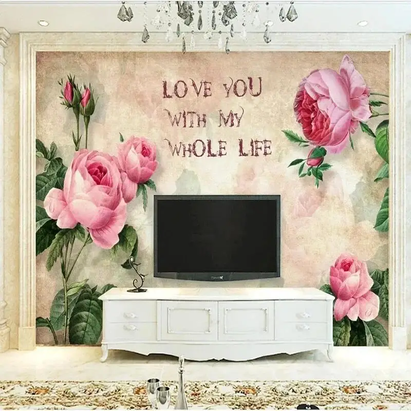 

Custom 3D Modern Mural Wallpaper European Retro Flower Rose TV Wall Background For Bedroom Walls Home Décor Papel De Parede Art