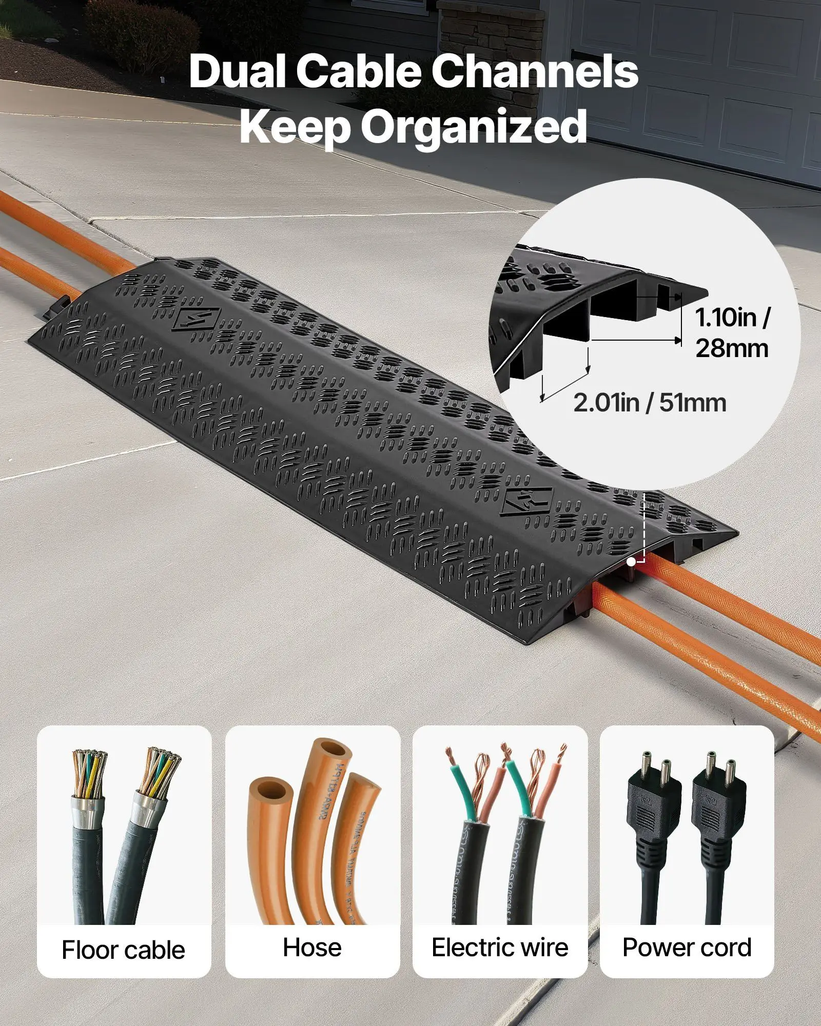 1 paquete de 2 canales protectores de cables rampa cubierta de Cable resistente protector rampa de Cable entrada velocidad de tráfico golpes 17500 lbs/eje