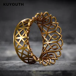 KUYOUTH Vintage Copper Hollow Pattern Ear Tunnels Plugs Expanders Earring Gauges Piercing Body Jewelry Stretchers 2PCS