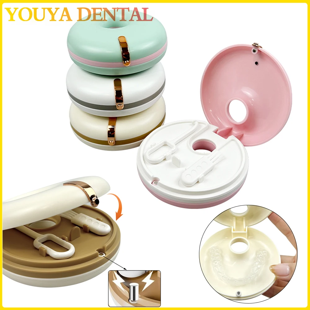 

Denture Storage Box False Teeth Container Protective Case Organizer Doughnut shape Orthodontic Aligner Retainer Braces Storage