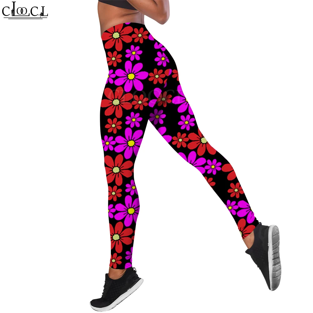 CLOOCL Frauen Leggings Elastische Taille Yoga Hosen Workout Enge Hosen Neue Trendy Streetwear Hosen Große Blume Drucken Leggings