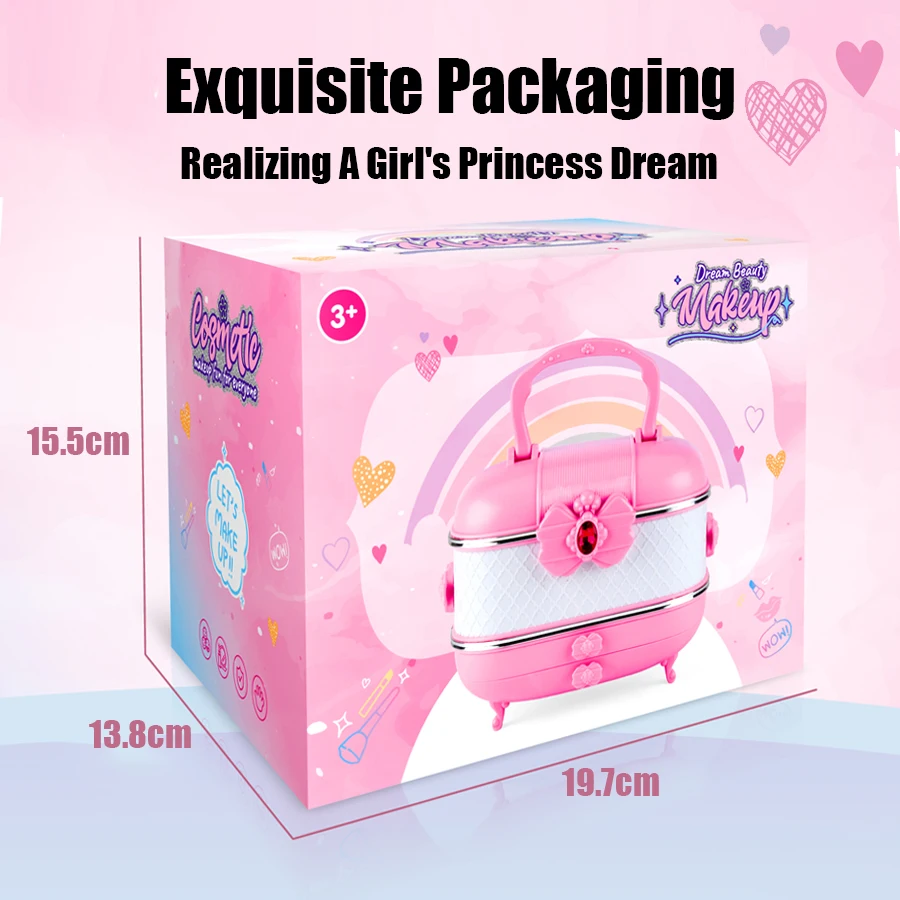 Kids Makeup Kit For Girls Princess Real Washable Pretend Play Cosmetic Set Toys With Mirror Non Toxic Safe Birthday Gifts