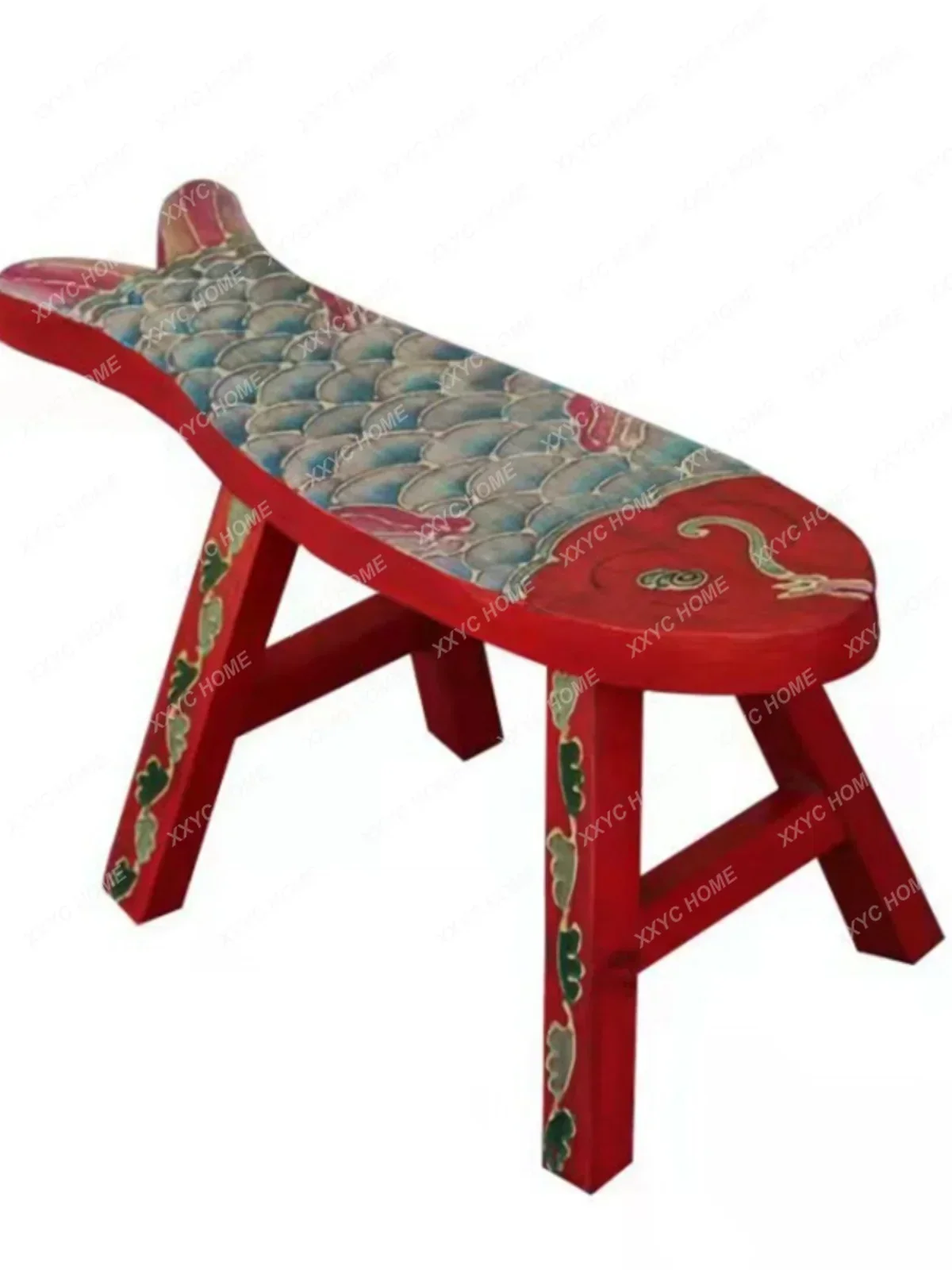 Low Stool Solid Wood Painted Retro Small Bench Children's Fish Shoe Changing Stool