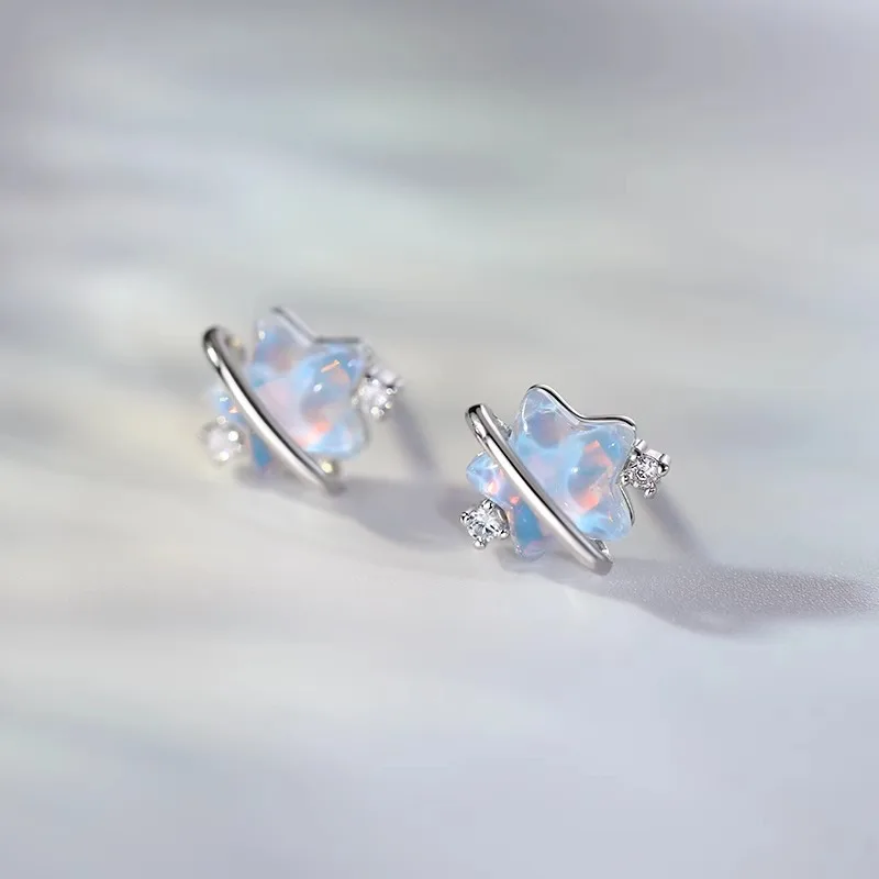 Shiny 925 Sterling Silver Tiny Zircon Colored Five-pointed Star Crystal Stud Earrings for  Woman Girls Summer Party Jewelry Gift