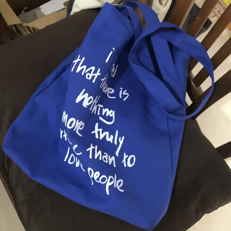 Retro Blue Student Girls Book Purse Handbags Women Large Casual Tote Shopping Bag Letter Pattern Female Thin Canvas Shoulder Bag