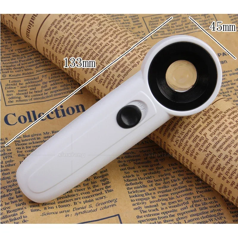

Magnifying Glass with 2 LED Light for Inspect Maps Stamps Jewelry 45X